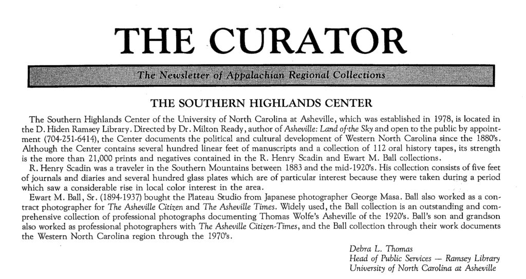 Article from the Curator, Vol. 2, no. 1, 1988