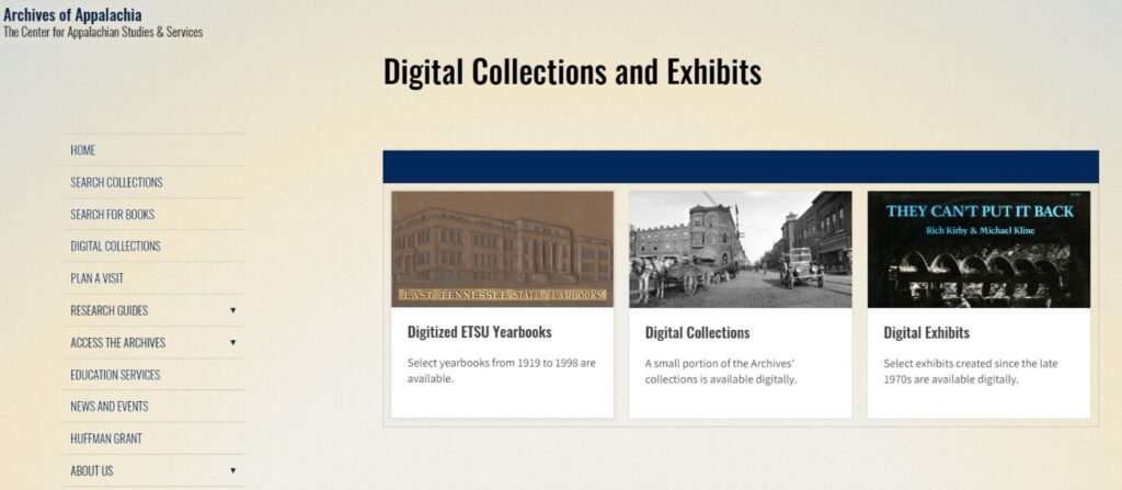 The Archives of Appalachia's Digital Collections Webpage (2020)