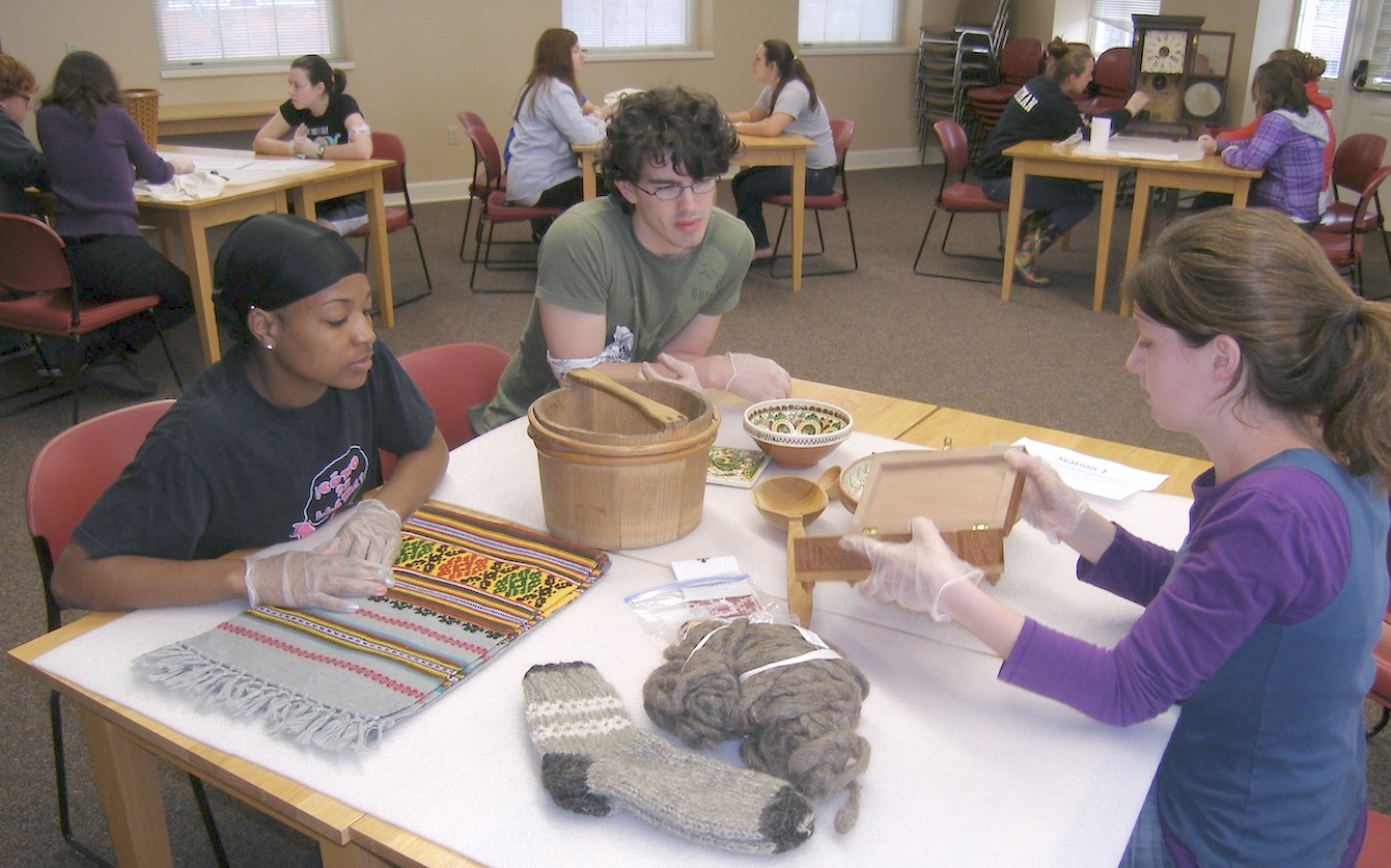 Photo of students atThe Loyal Jones Appalachian Center’s artifacts collection.