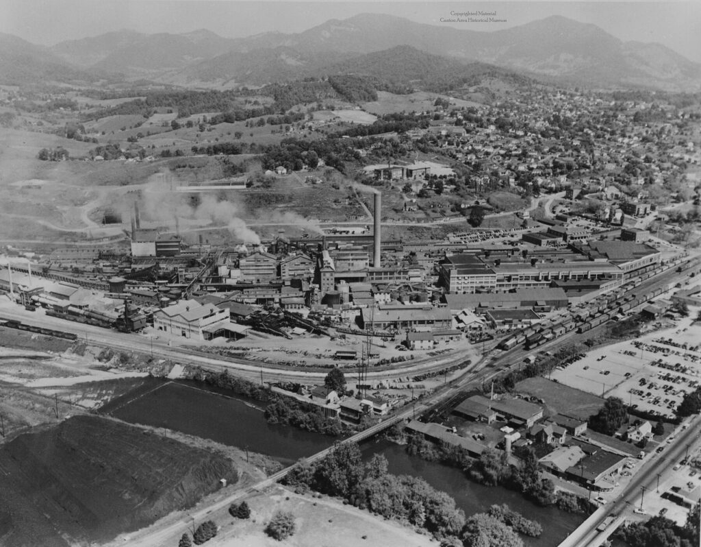 This undated photograph is an aerial shot of Champion Paper and Fibre Company mill in Canton, North Carolina.