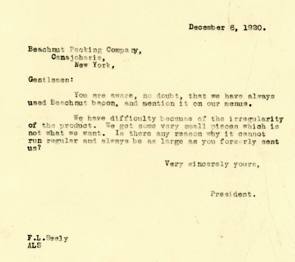 GPI letter to Beech-Nut Packing, December 6, 1920