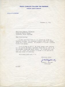 Letter inviting Lucy Herring to teach a Remedial Reading clinic at NC College for Negroes, 1944